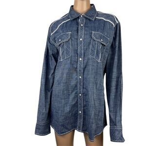 Buckle Black Women Western Shirt Buttons Down Blue Sz L